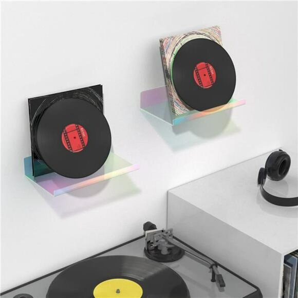 Set of 2 iridescent acrylic floating wall shelves rainbow adhesive storage rack - Picture 2 of 8